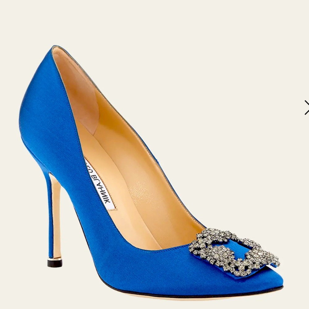 Manolo Blahnik Hangisi 105mm Blue Satin Pump
